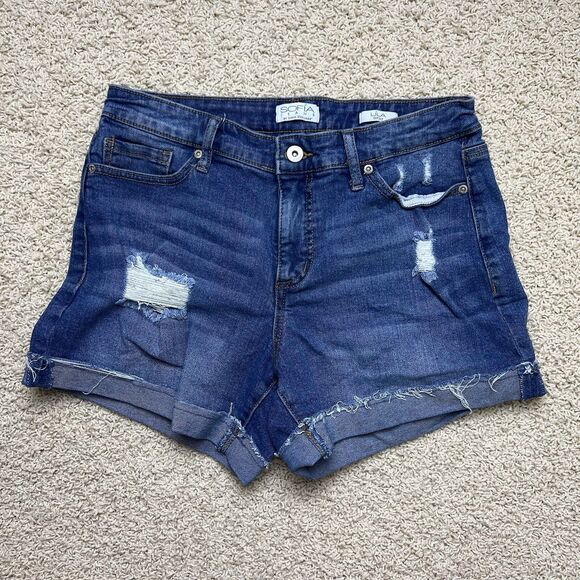 SOFIA JEANS BY SOFIA VERGARA Lila Shorts Mid Rise Distressed Denim Jeans Blue 6 - Picture 2 of 7